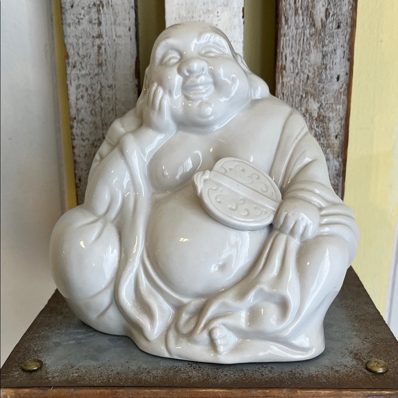 White porcelain Happy Buddha, also known as Budai or Hotei, figurine. - Picture 1 of 8